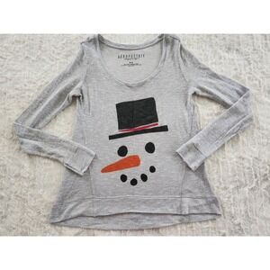 Aeropostale Women's Medium Gray V-Neck Long Sleeve Snowman Christmas‎ Sweater